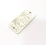 2 Hammered Rectangle Connector Charm Antique Silver Plated Metal (40x18 mm)  G15235