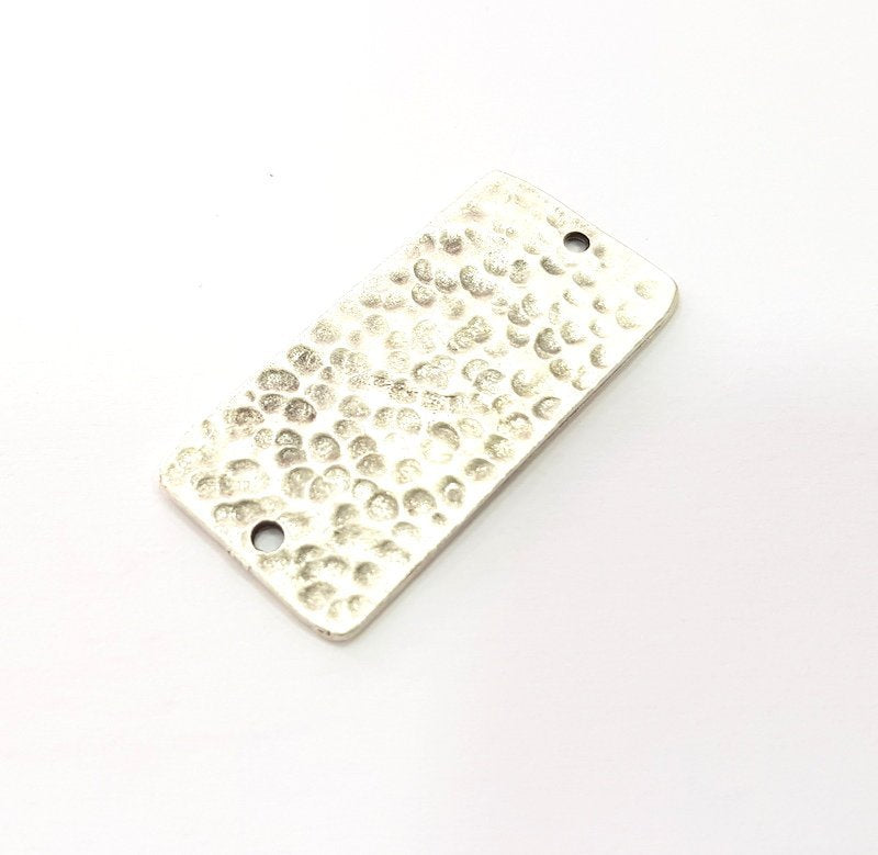 2 Hammered Rectangle Connector Charm Antique Silver Plated Metal (40x18 mm)  G15235