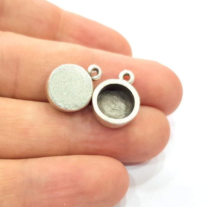 5 Silver Base Blank inlay Blank Pendant Base Resin Blank Mosaic Mountings Antique Silver Plated Metal (10 mm round blank )  G15236