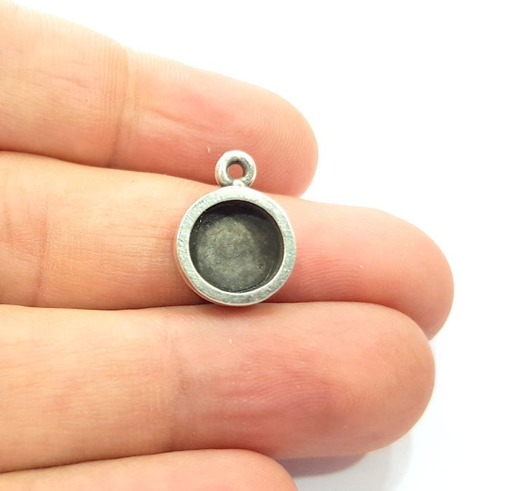 5 Silver Base Blank inlay Blank Pendant Base Resin Blank Mosaic Mountings Antique Silver Plated Metal (10 mm round blank )  G15236