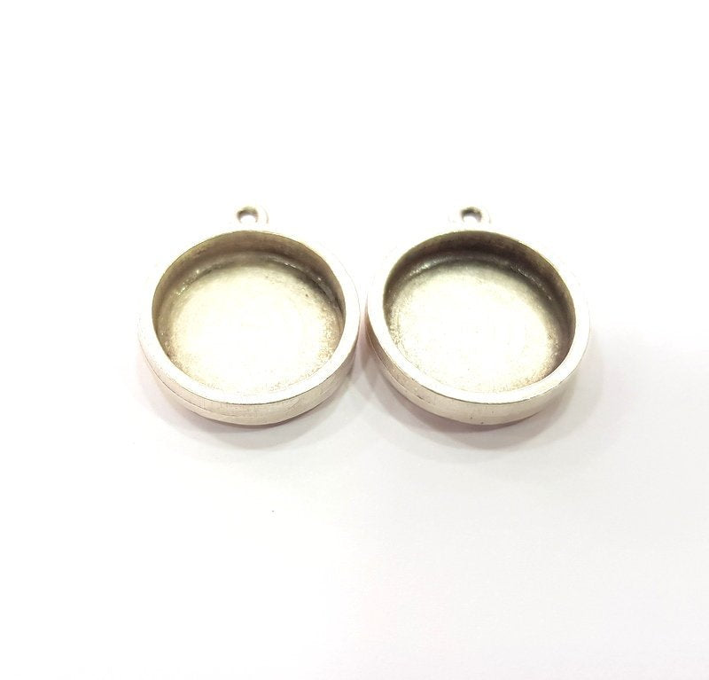 2 Silver Base Blank inlay Blank Pendant Base Resin Blank Mosaic Mountings Antique Silver Plated Metal (18 mm round blank )  G15354