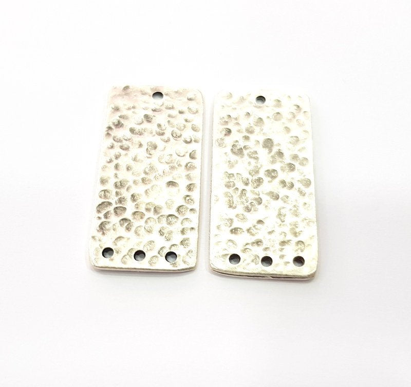 2 Hammered Rectangle Connector Charm Antique Silver Plated Metal (40x18 mm)  G15244