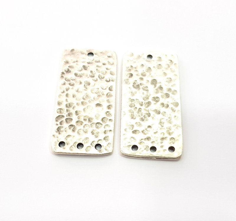 2 Hammered Rectangle Connector Charm Antique Silver Plated Metal (40x18 mm)  G15244