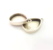 2 Silver Base Blank inlay Blank Pendant Base Resin Blank Mosaic Mountings Antique Silver Plated Metal (25x18 mm drop blank )  G15246