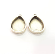 2 Silver Base Blank inlay Blank Pendant Base Resin Blank Mosaic Mountings Antique Silver Plated Metal (25x18 mm drop blank )  G15246