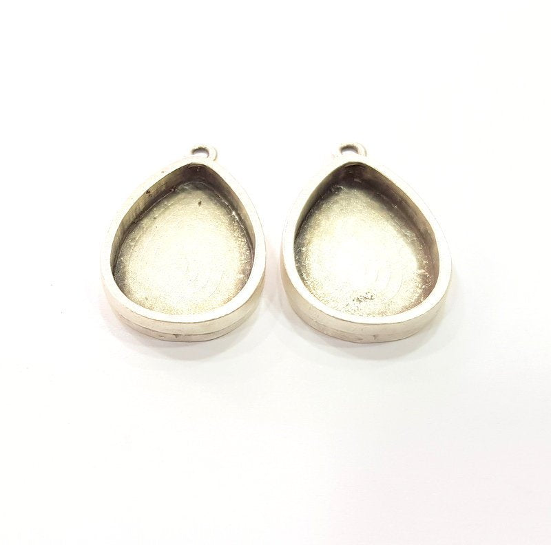 2 Silver Base Blank inlay Blank Pendant Base Resin Blank Mosaic Mountings Antique Silver Plated Metal (25x18 mm drop blank )  G15246
