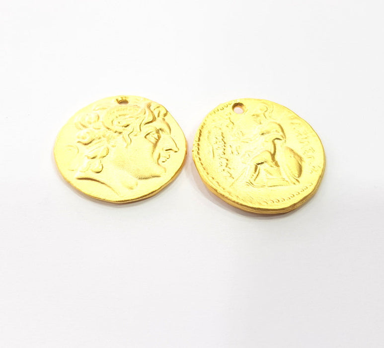 2 Coin Charms Gold Charms Gold Plated Charms  (28 mm)  G15355