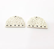 2 Hammered Semi Circle Charm Half Moon Connector Antique Silver Plated Metal (30x20 mm)  G15357