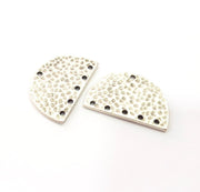 2 Hammered Semi Circle Charm Half Moon Connector Antique Silver Plated Metal (30x20 mm)  G15357