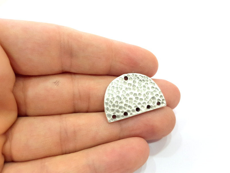 2 Hammered Semi Circle Charm Half Moon Connector Antique Silver Plated Metal (30x20 mm)  G15357