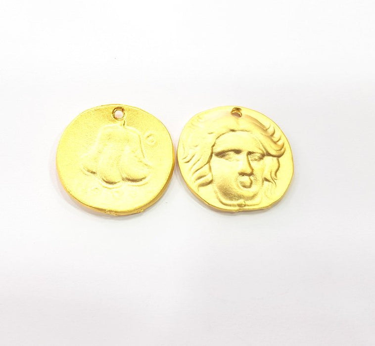 2 Coin Charms Gold Charms Gold Plated Charms  (24 mm)  G15249