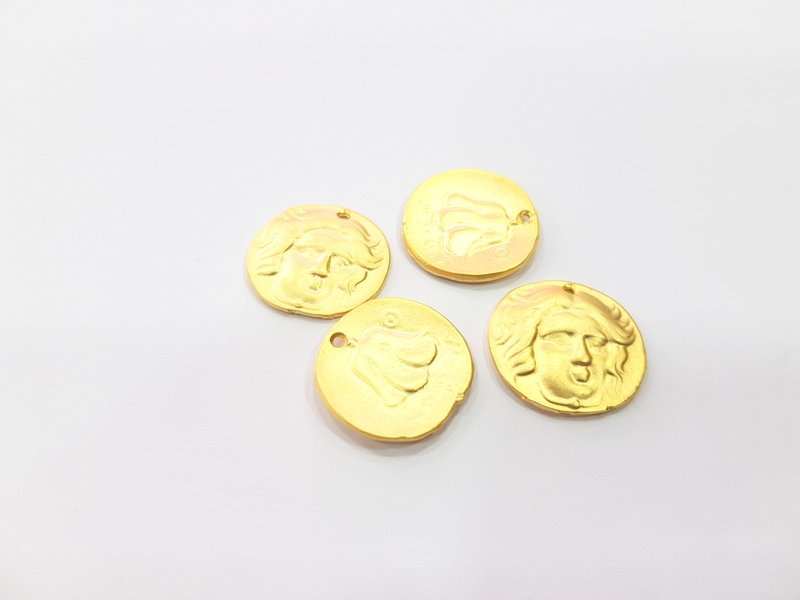 2 Coin Charms Gold Charms Gold Plated Charms  (24 mm)  G15249