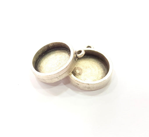 2 Silver Base Blank inlay Blank Pendant Base Resin Blank Mosaic Mountings Antique Silver Plated Metal (16 mm round blank )  G15250