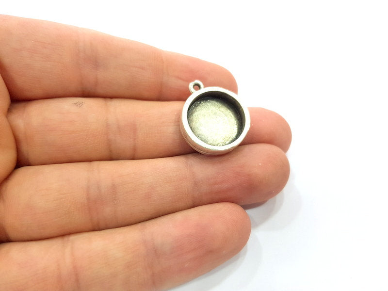 2 Silver Base Blank inlay Blank Pendant Base Resin Blank Mosaic Mountings Antique Silver Plated Metal (16 mm round blank )  G15250