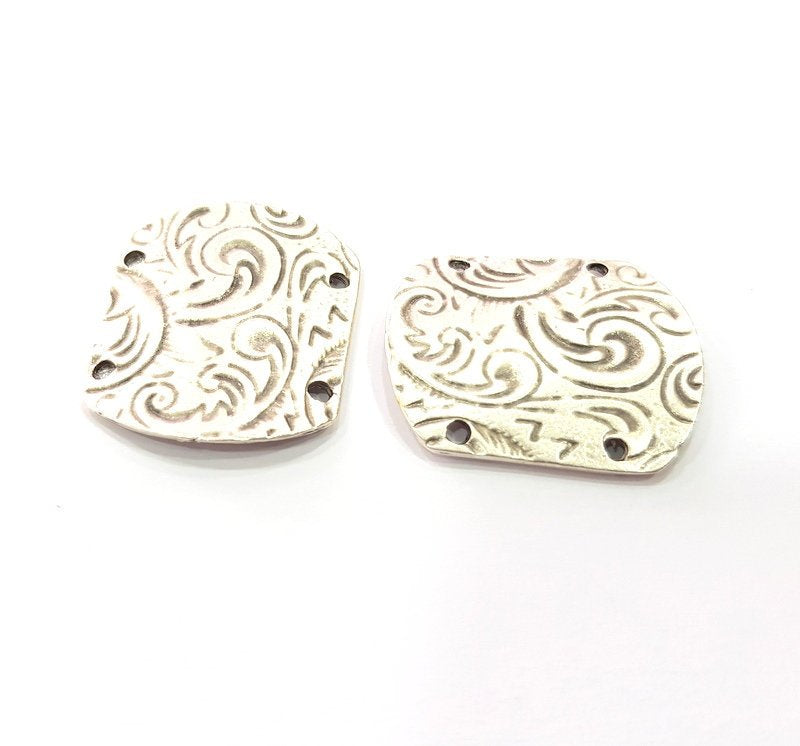 2 Silver Connector Antique Silver Plated Metal (30x25 mm)  G15356