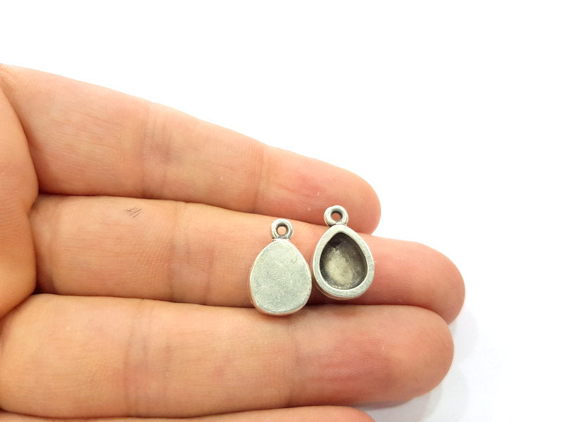 4 Silver Base Blank inlay Pendant Blank Base Resin Blank Mosaic Mountings Antique Silver Plated Metal (10x8mm blank )  G21766