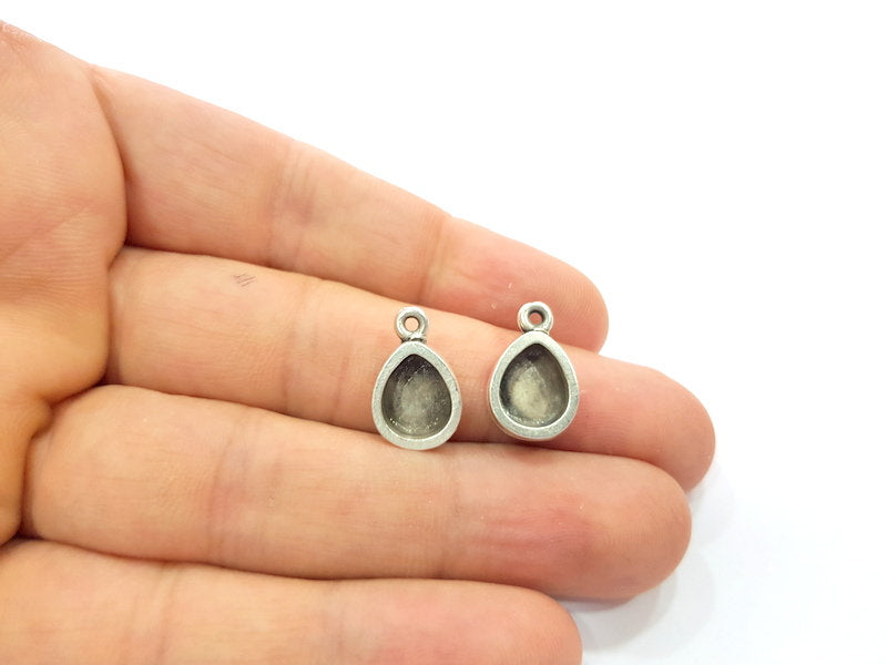 4 Silver Base Blank inlay Pendant Blank Base Resin Blank Mosaic Mountings Antique Silver Plated Metal (10x8mm blank )  G21766