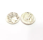 2 Coin Charm Silver Charm Antique Silver Plated Metal (28 mm)  G15254