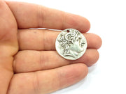 2 Coin Charm Silver Charm Antique Silver Plated Metal (28 mm)  G15254