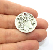 2 Coin Charm Silver Charm Antique Silver Plated Metal (28 mm)  G15254