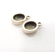 4 Silver Base Blank inlay Pendant Blank Base Resin Blank Mosaic Mountings Antique Silver Plated Metal (10x8mm blank)  G15358