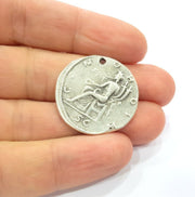 2 Coin Charm Silver Charm Antique Silver Plated Metal (29 mm)  G15258