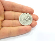 2 Coin Charm Silver Charm Antique Silver Plated Metal (29 mm)  G15258