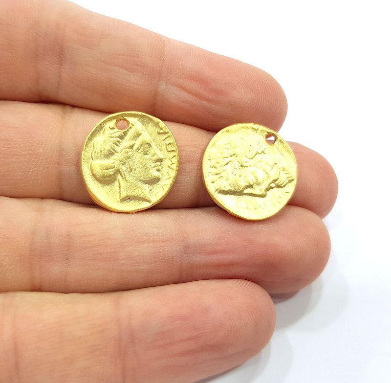 2 Coin Charms Gold Charms Gold Plated Charms  (18 mm)  G15359