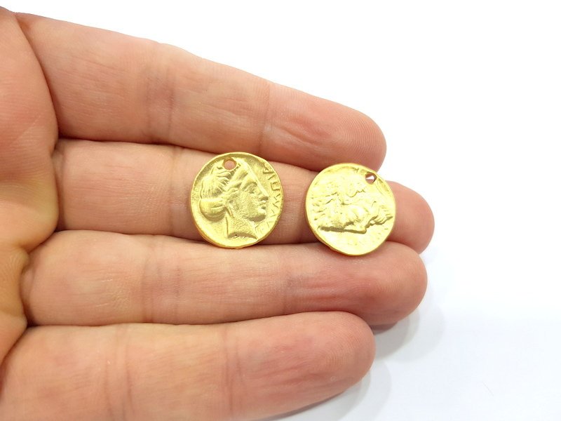 2 Coin Charms Gold Charms Gold Plated Charms  (18 mm)  G15359