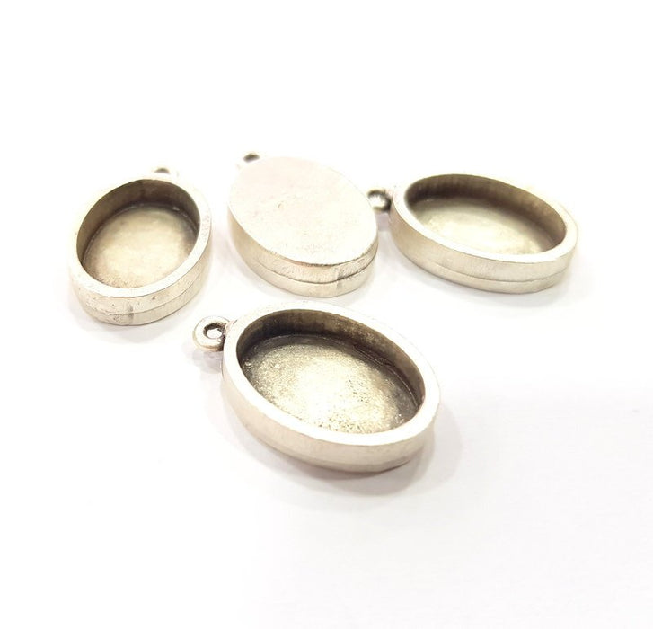 2 Silver Base Blank inlay Pendant Blank Base Resin Blank Mosaic Mountings Antique Silver Plated Metal (18x13mm blank )  G15264