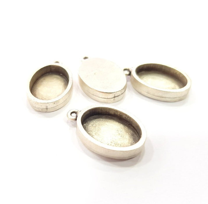 2 Silver Base Blank inlay Pendant Blank Base Resin Blank Mosaic Mountings Antique Silver Plated Metal (18x13mm blank )  G15264