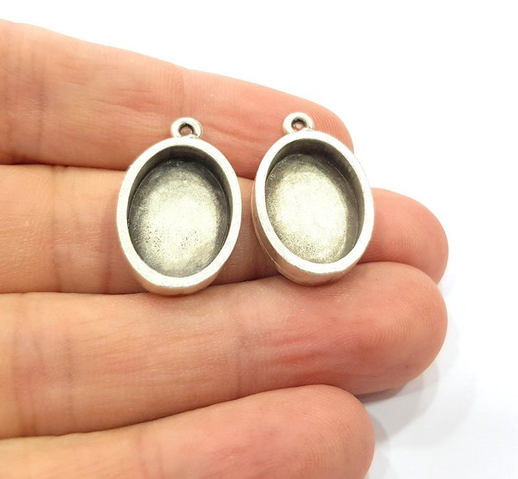 2 Silver Base Blank inlay Pendant Blank Base Resin Blank Mosaic Mountings Antique Silver Plated Metal (18x13mm blank )  G15264