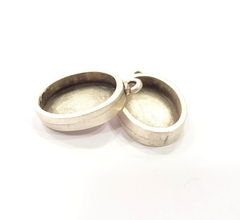 2 Silver Base Blank inlay Pendant Blank Base Resin Blank Mosaic Mountings Antique Silver Plated Metal (18x13mm blank )  G15264