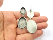 Earring Blank Base Settings Silver Resin Cabochon Base inlay Blank Mountings Antique Silver Plated Brass (25x18+18x13mm blank) 1 pair G15267