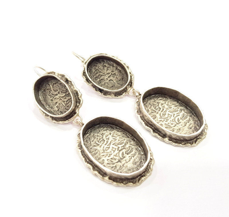 Earring Blank Base Settings Silver Resin Cabochon Base inlay Blank Mountings Antique Silver Plated Brass (25x18+18x13mm blank) 1 pair G15267