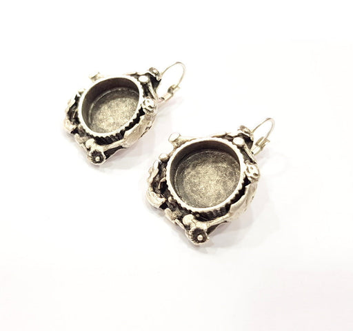 Earring Blank Base Settings Silver Resin Cabochon Base inlay Blank Mountings Antique Silver Plated Brass (15mm blank) 1 pair G15360