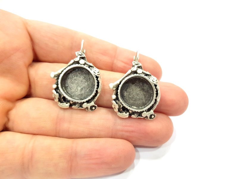 Earring Blank Base Settings Silver Resin Cabochon Base inlay Blank Mountings Antique Silver Plated Brass (15mm blank) 1 pair G15360