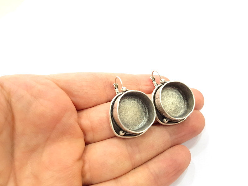 Earring Blank Base Settings Silver Resin Cabochon Base inlay Blank Mountings Antique Silver Plated Brass (20mm blank) 1 pair G15270