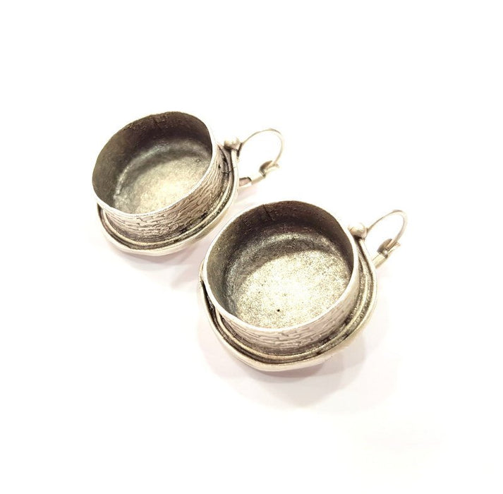 Earring Blank Base Settings Silver Resin Cabochon Base inlay Blank Mountings Antique Silver Plated Brass (20mm blank) 1 pair G15270