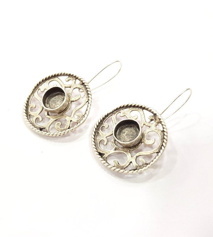 Earring Blank Base Settings Silver Resin Cabochon Base inlay Blank Mountings Antique Silver Plated Brass (10mm blank) 1 pair G15271