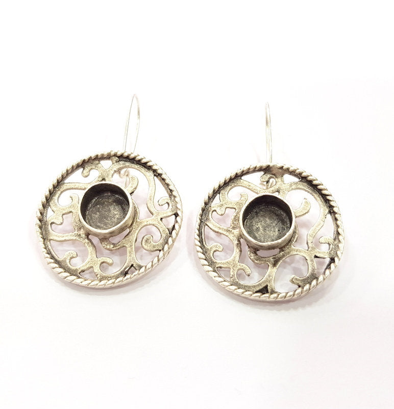 Earring Blank Base Settings Silver Resin Cabochon Base inlay Blank Mountings Antique Silver Plated Brass (10mm blank) 1 pair G15271