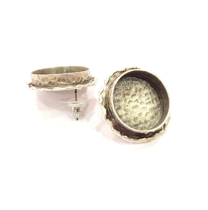 Earring Blank Base Settings Silver Resin Cabochon Base inlay Blank Mountings Antique Silver Plated Brass (20mm blank) 1 pair G15272