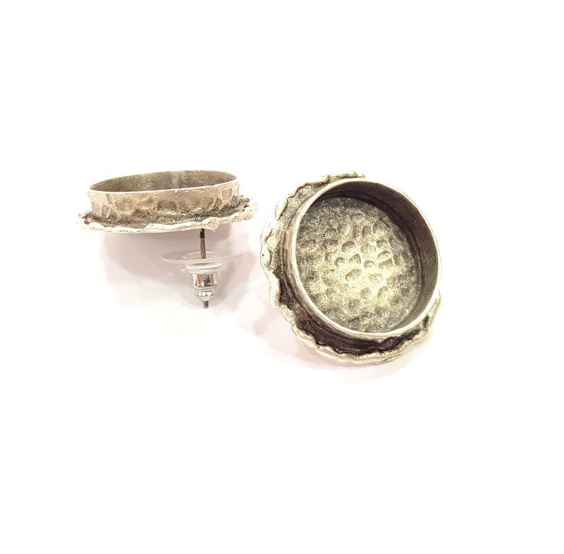 Earring Blank Base Settings Silver Resin Cabochon Base inlay Blank Mountings Antique Silver Plated Brass (20mm blank) 1 pair G15272