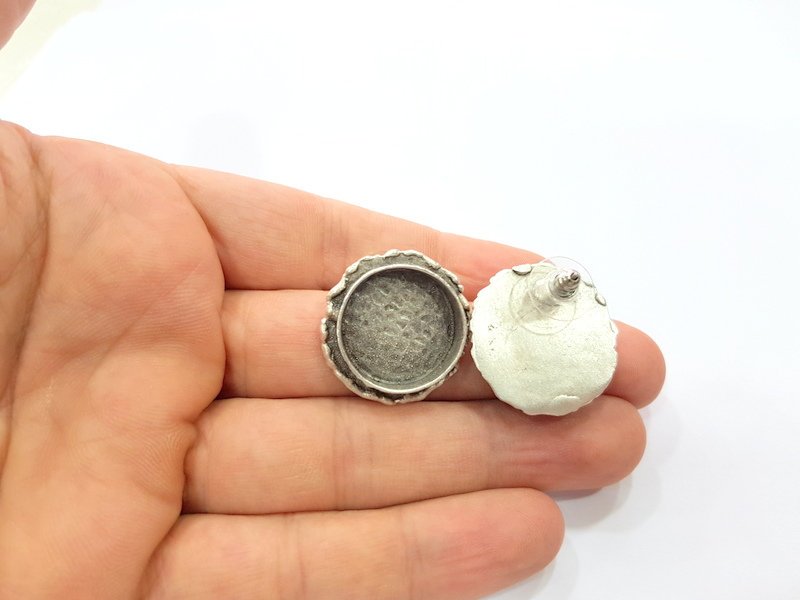 Earring Blank Base Settings Silver Resin Cabochon Base inlay Blank Mountings Antique Silver Plated Brass (20mm blank) 1 pair G15272