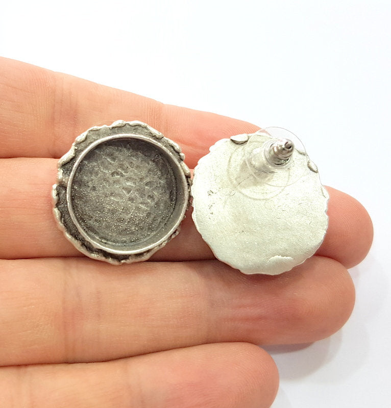 Earring Blank Base Settings Silver Resin Cabochon Base inlay Blank Mountings Antique Silver Plated Brass (20mm blank) 1 pair G15272
