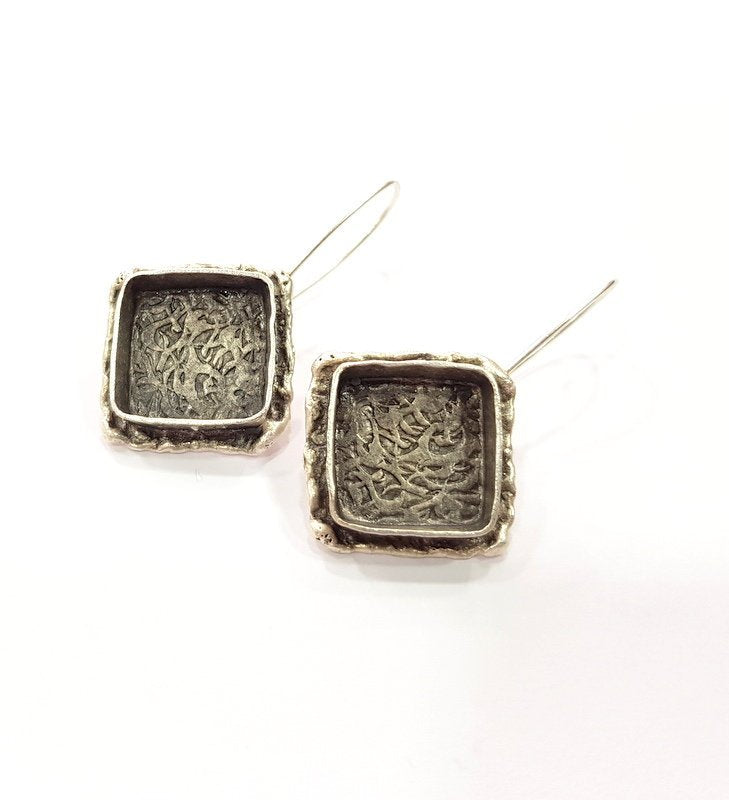 Earring Blank Base Settings Silver Resin Cabochon Base inlay Blank Mountings Antique Silver Plated Brass (15x15mm blank) 1 pair G15274