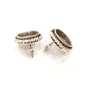 Earring Blank Base Settings Silver Resin Cabochon Base inlay Blank Mountings Antique Silver Plated Brass (16mm blank) 1 pair G15275