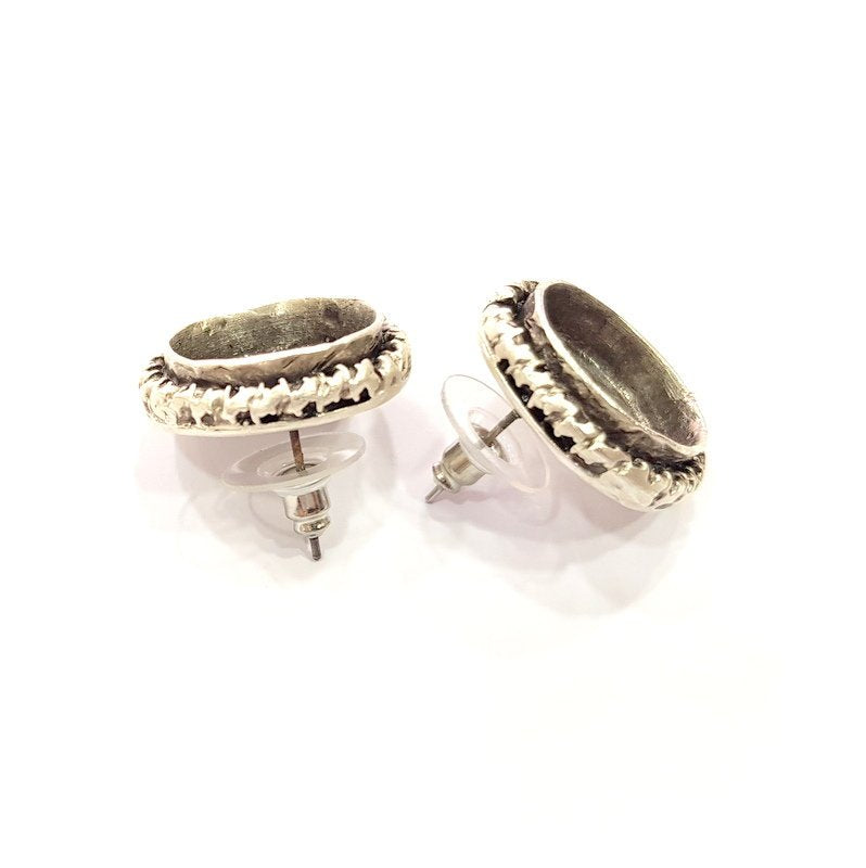 Earring Blank Base Settings Silver Resin Cabochon Base inlay Blank Mountings Antique Silver Plated Brass (16mm blank) 1 pair G15275