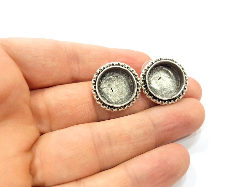 Earring Blank Base Settings Silver Resin Cabochon Base inlay Blank Mountings Antique Silver Plated Brass (16mm blank) 1 pair G15275