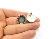 Earring Blank Base Settings Silver Resin Cabochon Base inlay Blank Mountings Antique Silver Plated Brass (16mm blank) 1 pair G15275